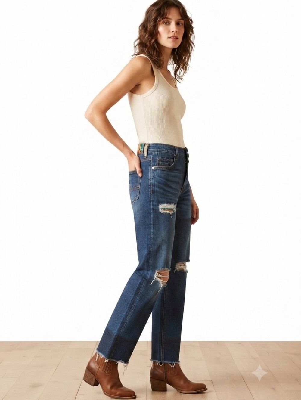 Ariat R.E.A.L. Denim Distressed High-Rise Button-Fly Jeans Sz 32